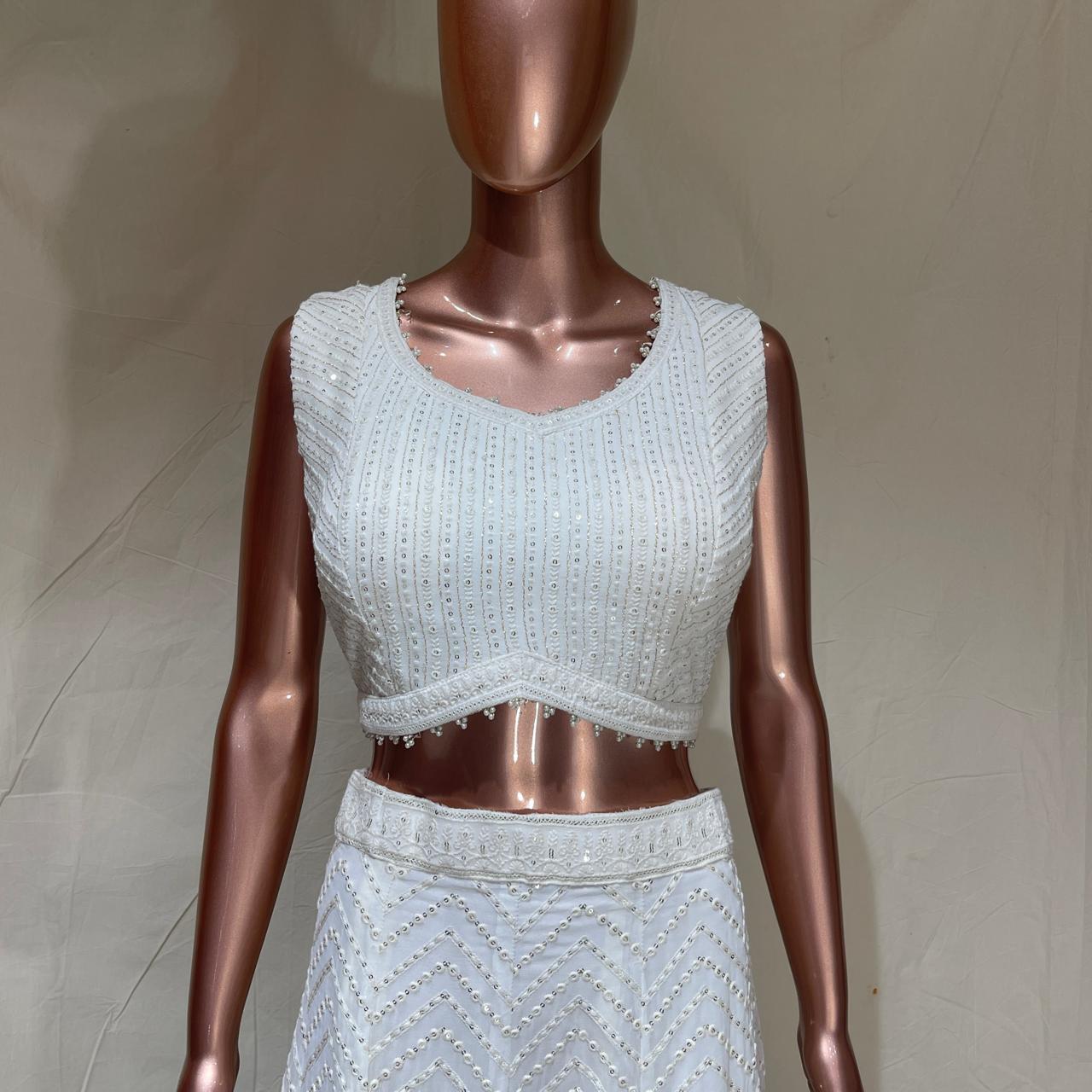 Shree Shanti Selection - White Embroidered Lehenga Set